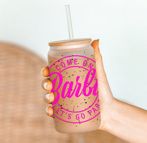 Let's go Party 16 oz Can Glass With Bamboo Lid and Straw