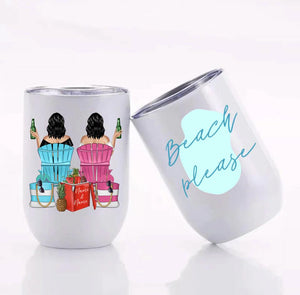 Customized Beach Please 12 oz Wine Tumbler