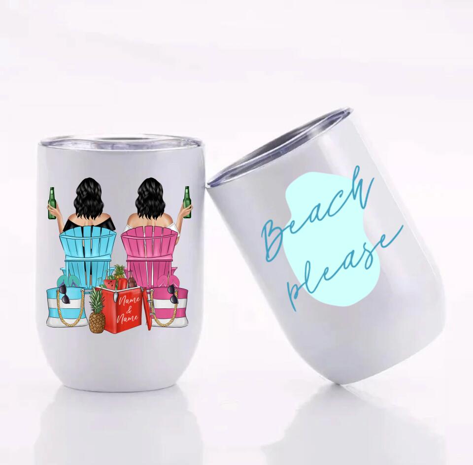 Customized Beach Please 12 oz Wine Tumbler