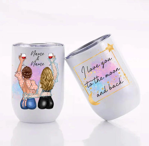 Customized I Love You To The Moon And Back 12 oz Wine Tumbler